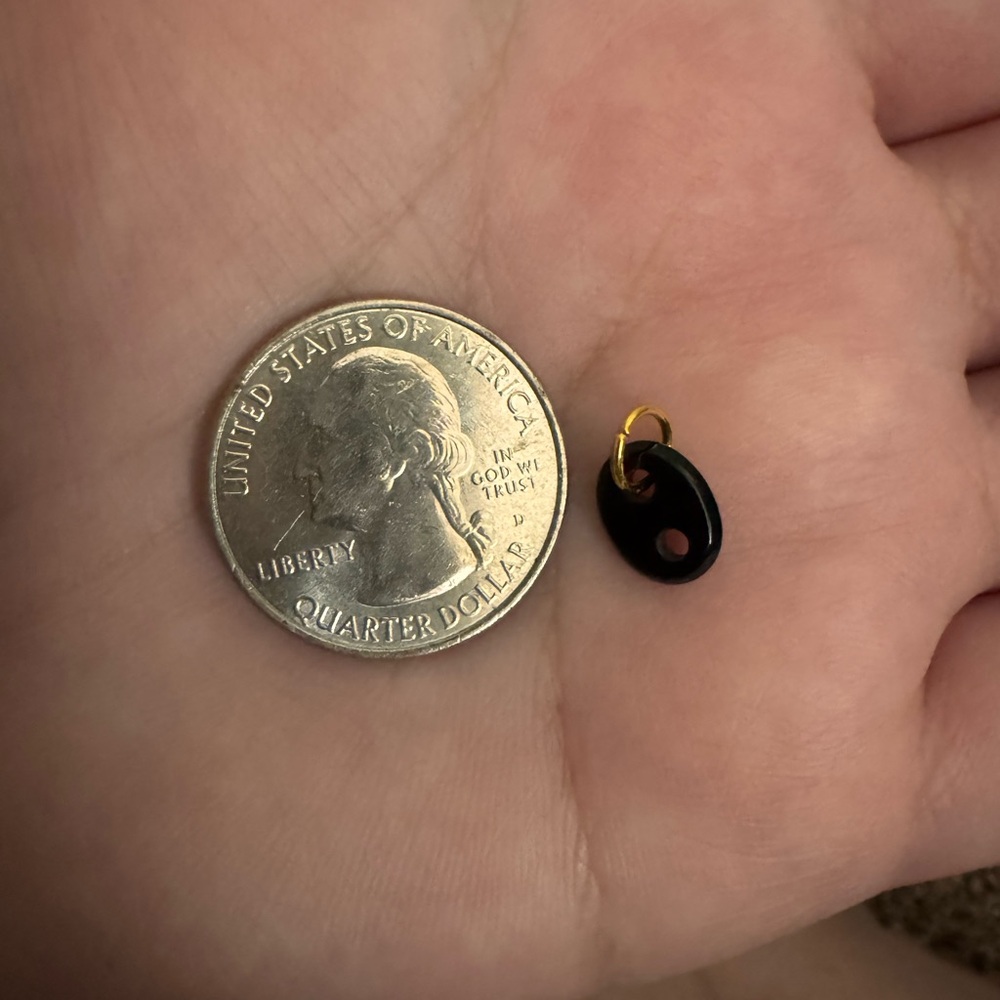 Black Onyx Mini Puffy Mariner Pendant Charm with Gold Tone Bail